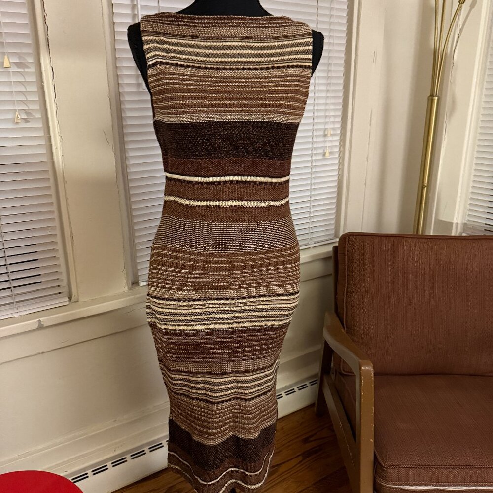 LAUREN silk crochet knit serape sweater dress brown black cream small